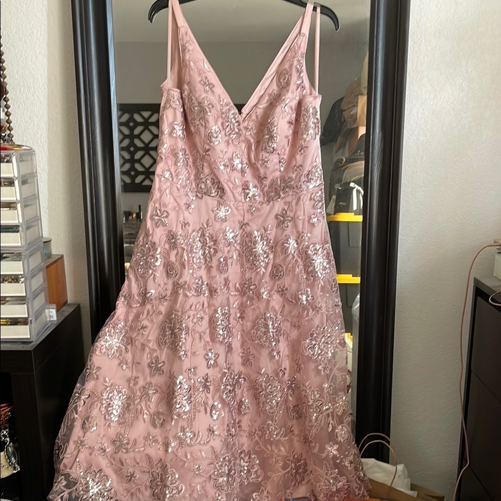 Eliza J Pink Spaghetti Strap V-Neck Prom Dress